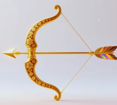 Golden ornate bow and arrow symbol illustration